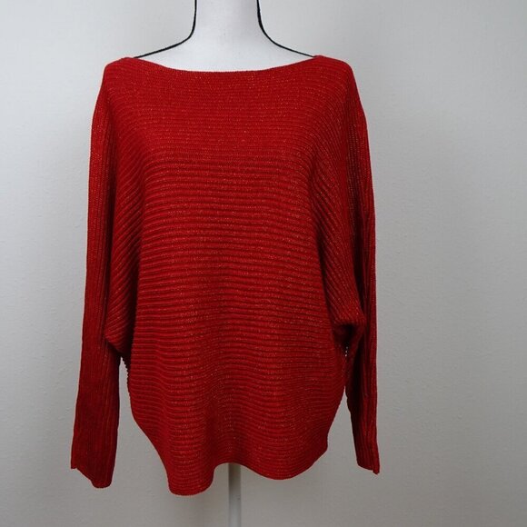 Ralph Lauren Metallic Sweater Top Women's Plus Size 2X Red Boat Neck - Picture 2 of 12